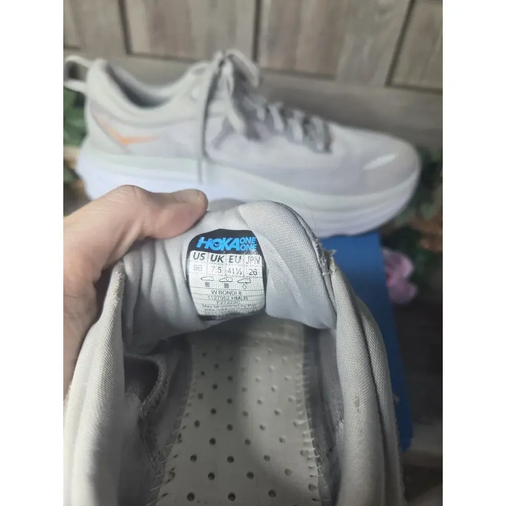HOKA Bondi 8 Womens Size 9B Gray Pink Running Walking Shoes Sneakers 1127952